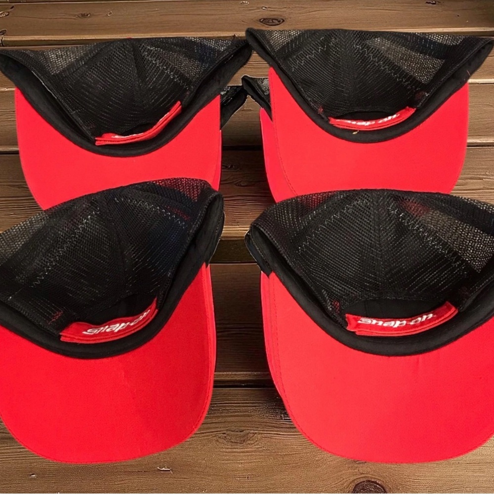4 New Snap on Tools Rock & Roll Cab Express Red Black Trucker Hat Cap‎ Topstitch - Picture 2 of 4